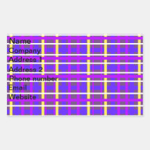Modern blue yellow and purple plaid rectangular stickers