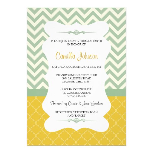 Modern Blue & Yellow Elegant Chevron Bridal Shower Custom Announcement