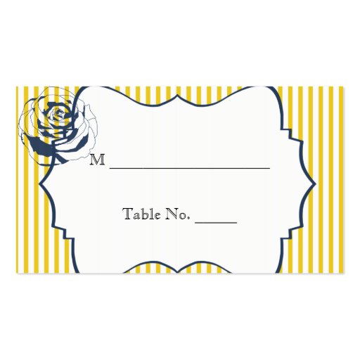 Modern Blue Yellow Stripe Wedding Place Cards Business Card Template (front side)