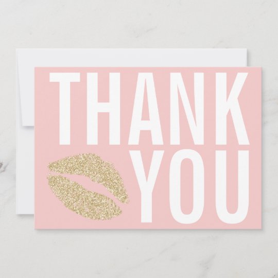 Modern Blush Pink Gold Glitter Thank You Card Zazzle