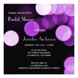 Modern Bokeh Purple Glitter Glamour Bridal Shower Invites