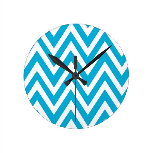 Modern bold aqua white chevron zigzag clock