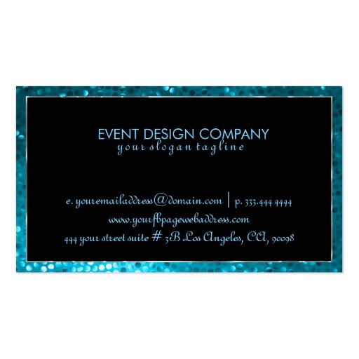 Modern Bold Black And Blue Glitter 2 Business Card Template (back side)