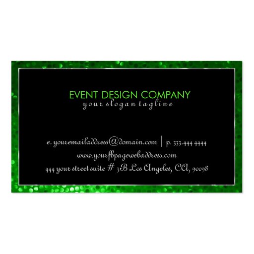 Modern Bold Black And Green Glitter 2 Business Cards (back side)