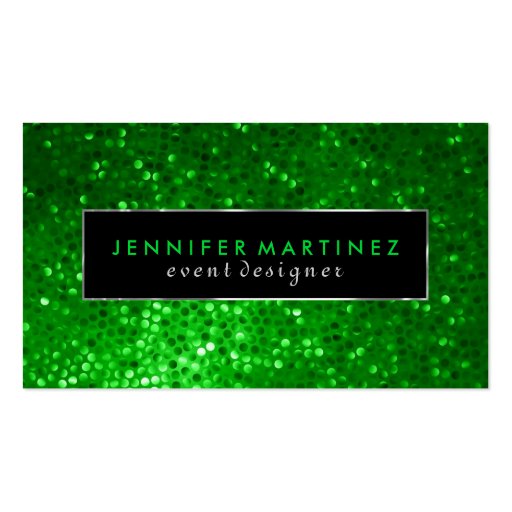 Modern Bold Black And Green Glitter 2 Business Cards (front side)