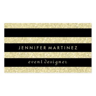 Modern Bold Black Stripes Gold Glitter Business Cards