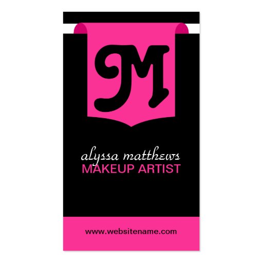 Modern Bold Makeup Artist Monogram Business Cards (front side)