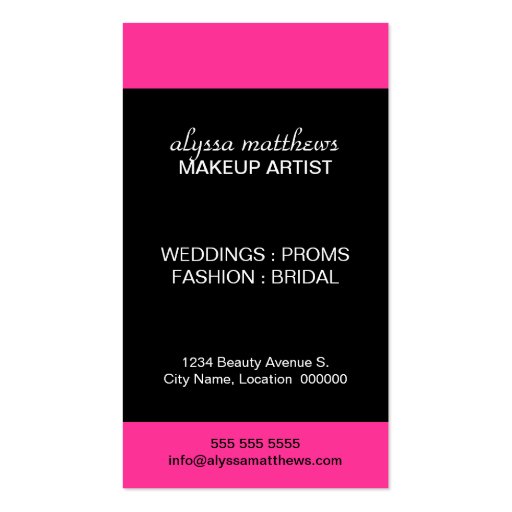 Modern Bold Makeup Artist Monogram Business Cards (back side)