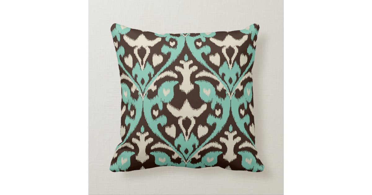 Modern bold turquoise brown ikat tribal pattern throw pillow Zazzle