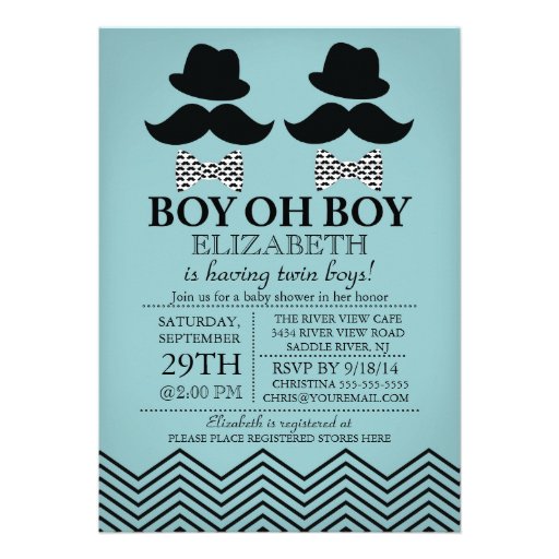 Modern Boy Little Man Mustache TWINS Baby Shower Cards (front side)