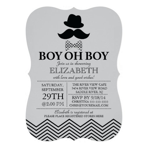 Modern Boy Oh Boy Little Man Mustache Baby Shower Custom Announcements