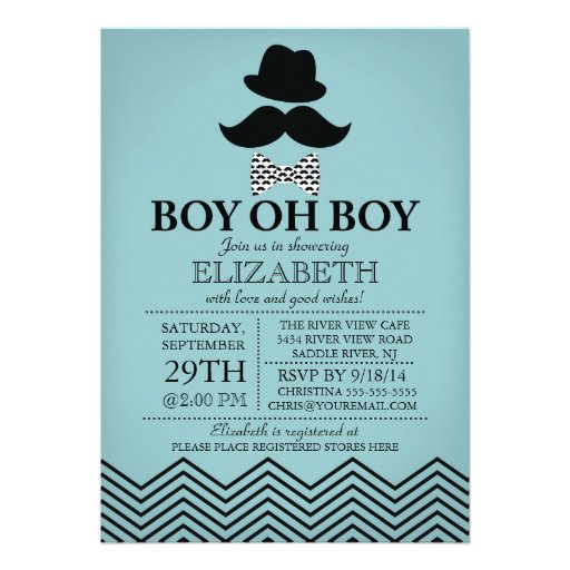 Modern Boy Oh Boy Little Man Mustache Baby Shower Personalized Invitation
