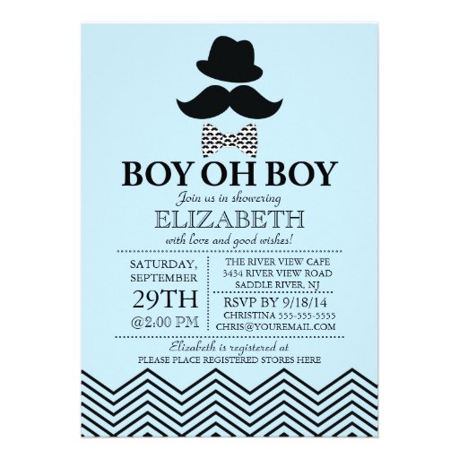 Modern Boy Oh Boy Little Man Mustache Baby Shower Custom Announcement (front side)