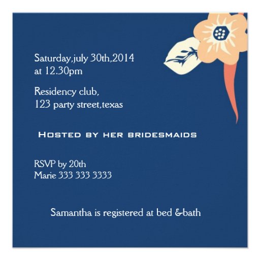 Modern Bridal Shower Invitations::Navy Blue