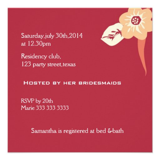 Modern Bridal Shower Invitations::Red