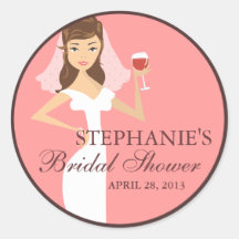 Modern Bride Wine Theme Bridal Shower Favor Round Sticker