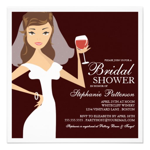 Modern Bride Wine Theme Bridal Shower Invitation (front side)