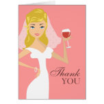 Modern Bride Wine Theme Thank You Card | Pink