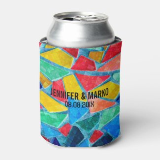 Modern Bright Colors Mosaic Pattern Can Cooler