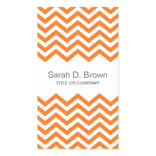 Modern bright orange chevron pattern business card (front side)