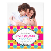 Modern Bright Polkadots New Baby Girl Birth Personalized Invitation