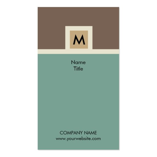 Modern Brown and Green Monogram Business Card (back side)
