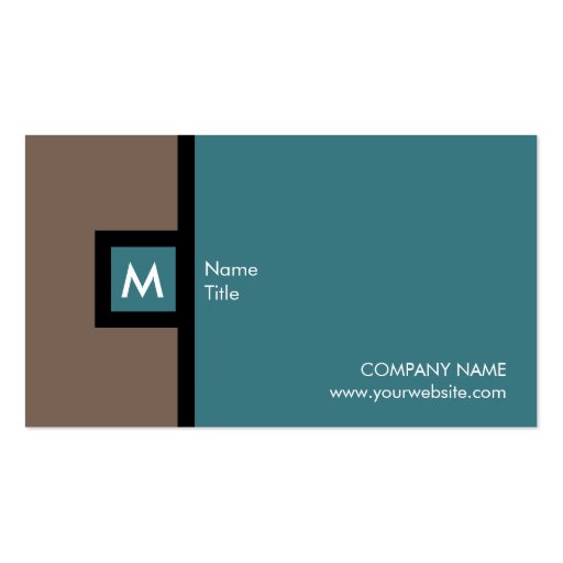 Modern Brown and Teal Monogram Business Card (back side)