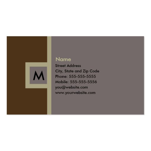 Modern Brown & Gray Monogram Business Card (front side)