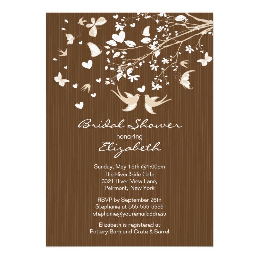 Modern Brown Love Birds Bridal Shower Invitation