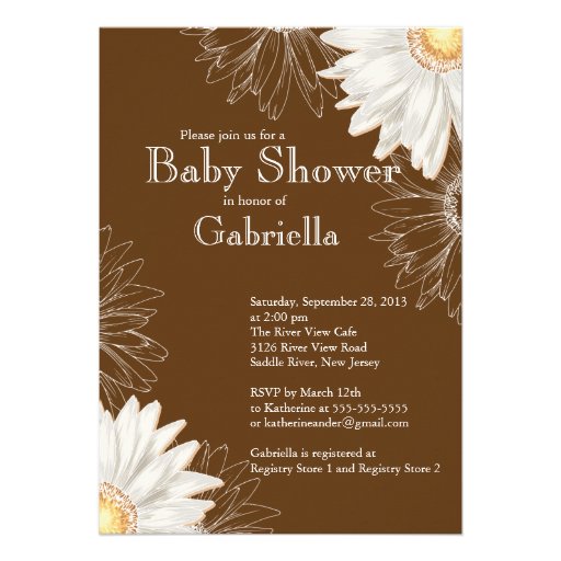 Modern Brown & White Gerbera Daisy Baby Shower Invite