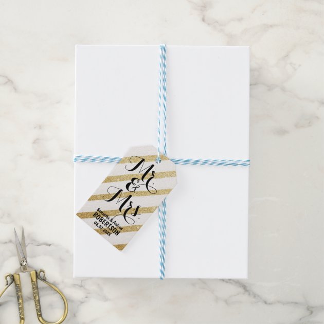 Modern brush gold stripe wedding Thank you Pack Of Gift Tags-2