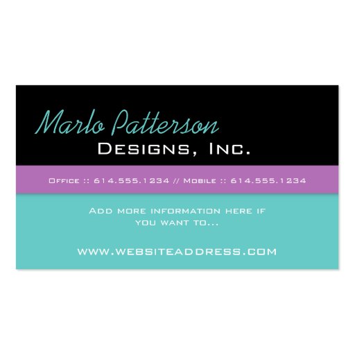 Modern Business Card :: Black, Turquoise & Purple (front side)