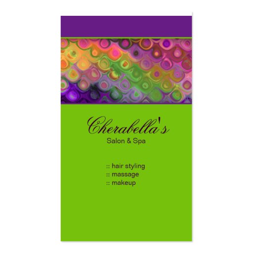 Modern Business Card Colorful Salon Purple Green (front side)