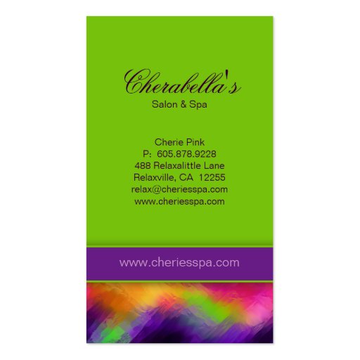 Modern Business Card Colorful Salon Purple Green (back side)
