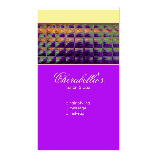 Modern Business Card Colorful Salon Purple Yellow (front side)