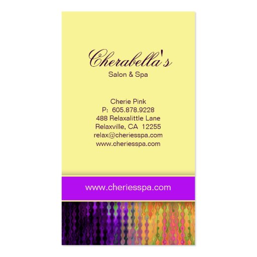 Modern Business Card Colorful Salon Purple Yellow (back side)
