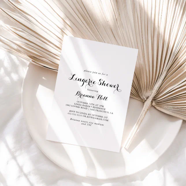 Modern Calligraphy Bridal Lingerie Shower Invitation Zazzle