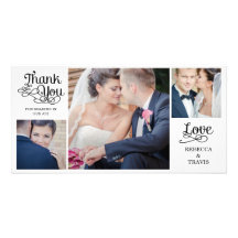 Modern Calligraphy Wedding Thank You Cards Black Photo Card