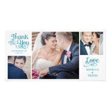 Modern Calligraphy Wedding Thank You Cards Green Personalized Photo Card