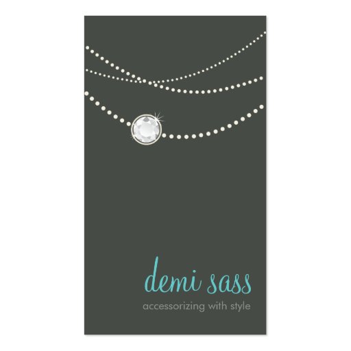 modern card funky stylish necklace grey aqua blue business cards (front side)