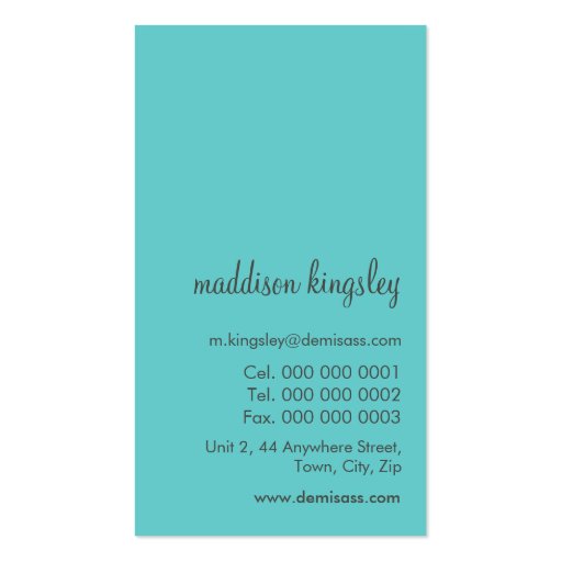 modern card funky stylish necklace grey aqua blue business cards (back side)