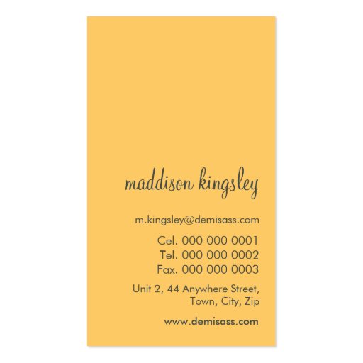 modern card funky stylish necklace grey yellow business card (back side)