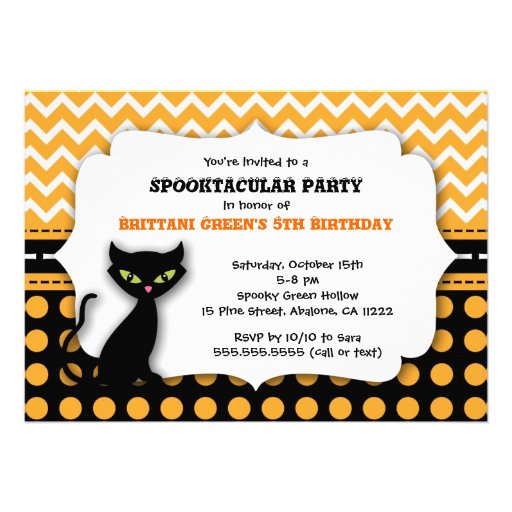 Modern Cat Halloween Birthday Party Invitation (front side)