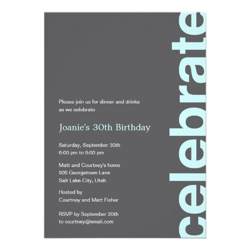 Modern Celebration Party Invitation - Turquoise (front side)
