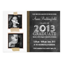 Modern Chalkboard  2 Taped Photo Graduation Custom Invitation