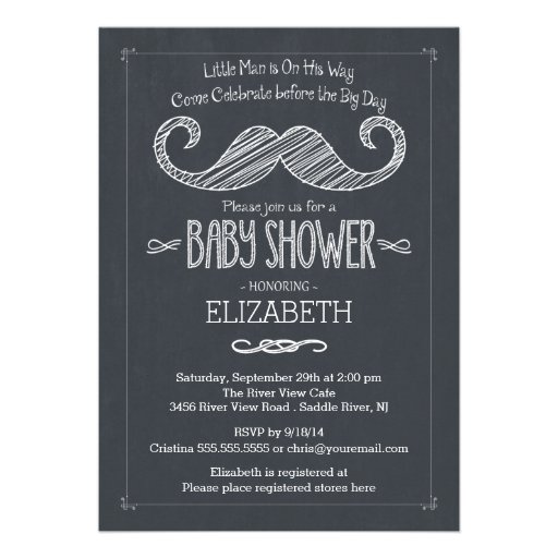 Modern Chalkboard Little Man Mustache Baby Shower Announcement (front side)
