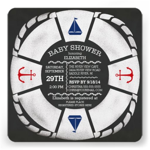 Modern Chalkboard Nautical Baby Shower Invitation Custom Invitation (front side)