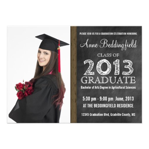 Modern Chalkboard  Photo Graduation Invitations (front side)