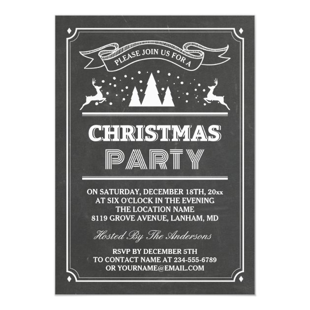 Modern Chalkboard Typography Christmas Party Card (front side)
