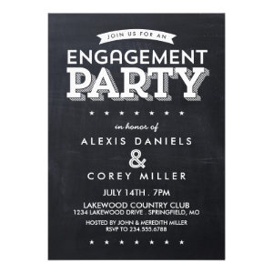 Modern Chalkboard Typography Engagement Party Invitation